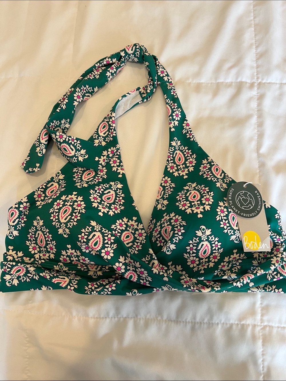 Boden Emerald Green Floral Halter Swim Top
